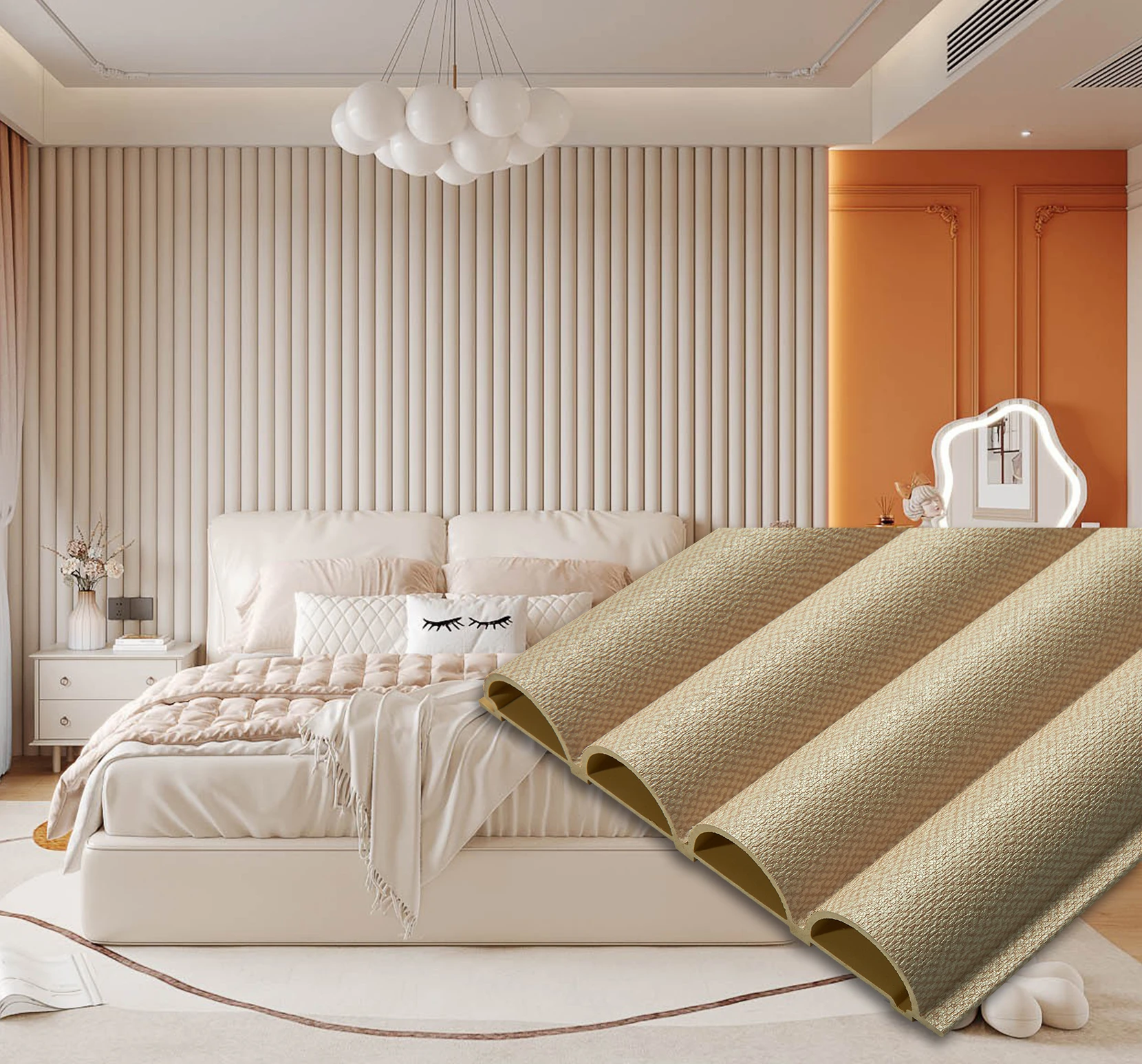 TIANAN Modern 192mm Semicircular  Chinese Manufacturer PVC Marble Wood Slat UV Coated Wall Panel Sheet