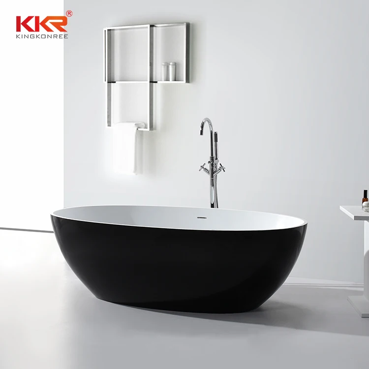 
Acrylic Solid Surface Resin Stone Soak Freestanding Bathtub Black Oval Stone Bath Tub 