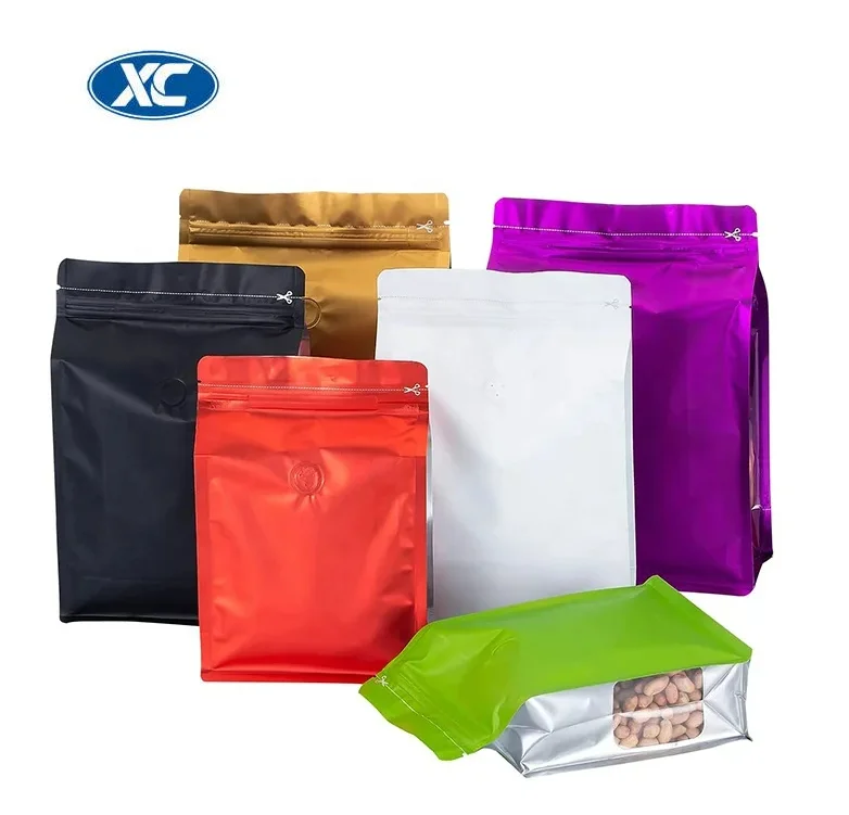Wholesale In Stock Matte Colored Aluminium Foil Self-sealing Nuts Snack Flat Bottom Ziplock Stand Up Packaging Bag With Window