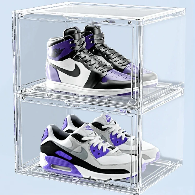 Spring Sign Transparent Acrylic Shoe Storage Box with Pull Out Drawers PMMA Clear Shoes Nike Box Front Display
