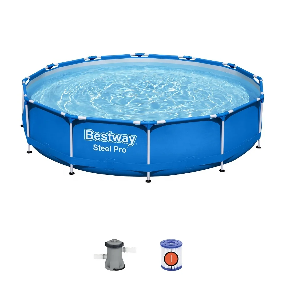 Bestway 56681 Outdoor Swimming Pool Steel Frame Durable Pool Above Ground Round Swimming Pool Set