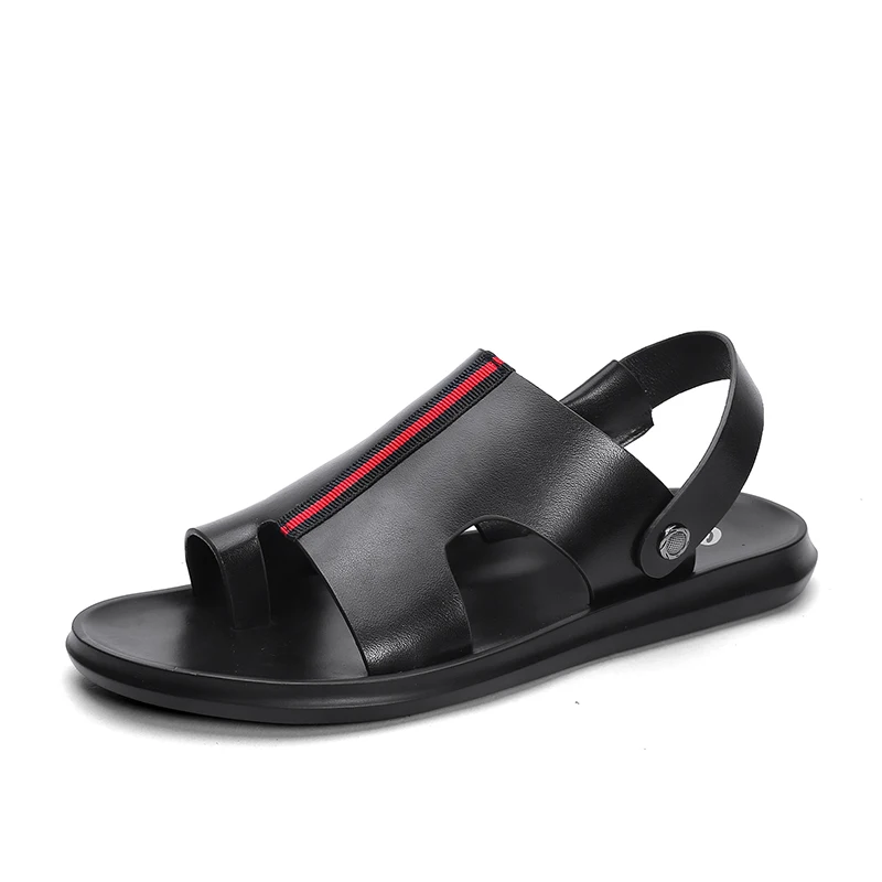 Удобная повседневная обувь, мужские сандалии с резиновой подошвой, стильный внешний вид из натуральной кожи