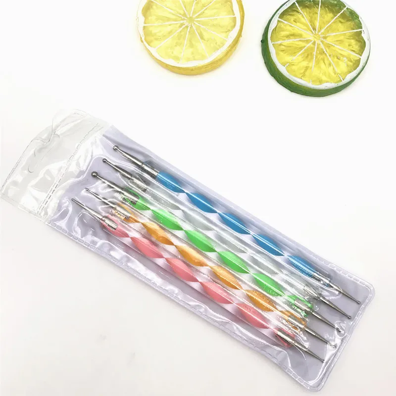 YRX W065 5 шт. вихревая ручка для дизайна ногтей, Профессиональный двухсторонний инструмент для точечного дизайна ногтей