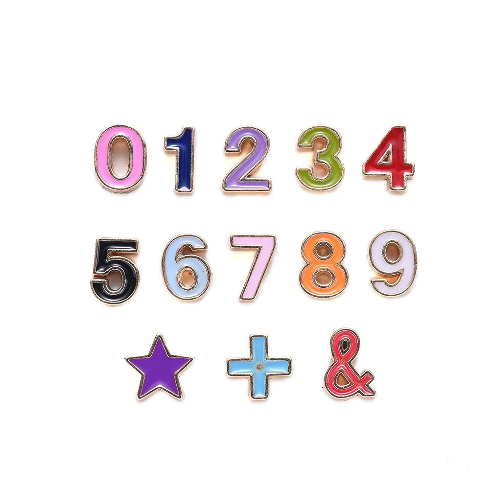 Mixed Designs Gold Plated Colorful Enamel Star Numbers Alphabet Initial Letter Spacer Beads for Jewelry Making