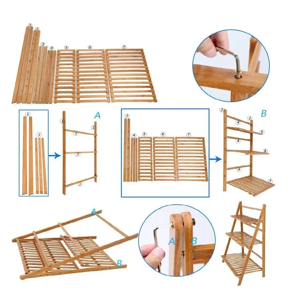 Folding Bamboo Plant Stand Shelf Flower Pots Organizer Plant Pots Rack