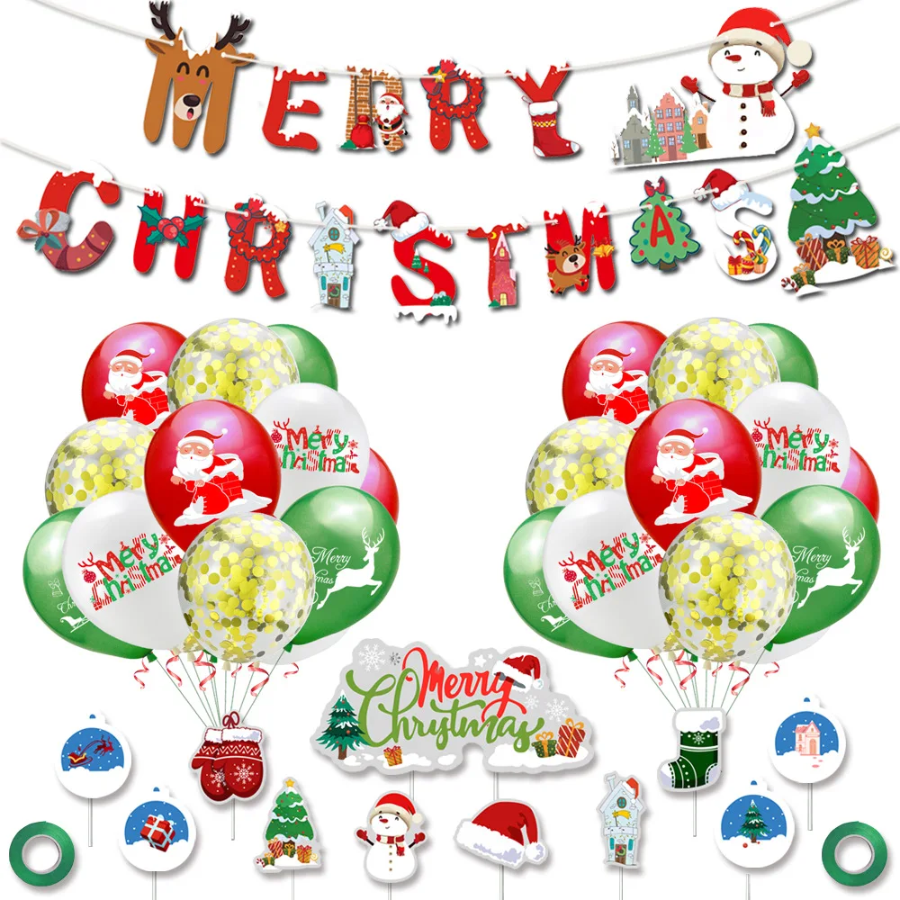 Christmas Decoration Supplies Latex Print Balloon with Banner Merry Christmas Balloons