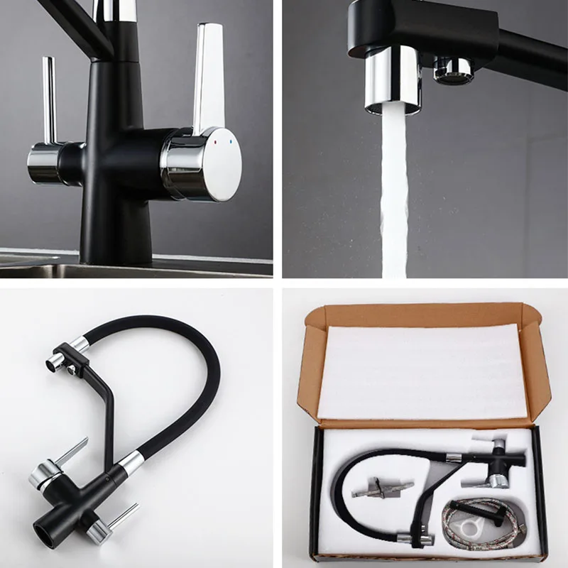 Brushed Nickle Gold Pull Down Sprayer Kitchen Sink Faucet 3 Way Kitchen Mixer Tap