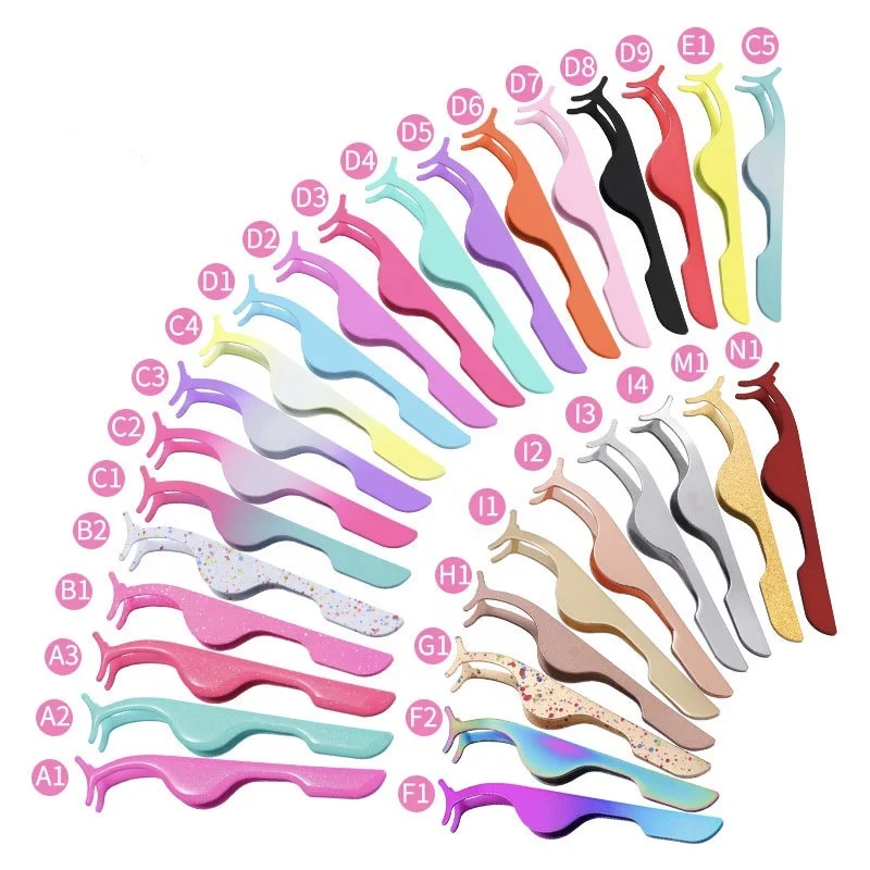 Custom logo stainless steel applicator black color volume tweezers eyelash extension