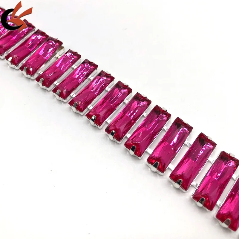 7*21mm rectangle crystals cup chain Hot pink crystals rhinestone trims