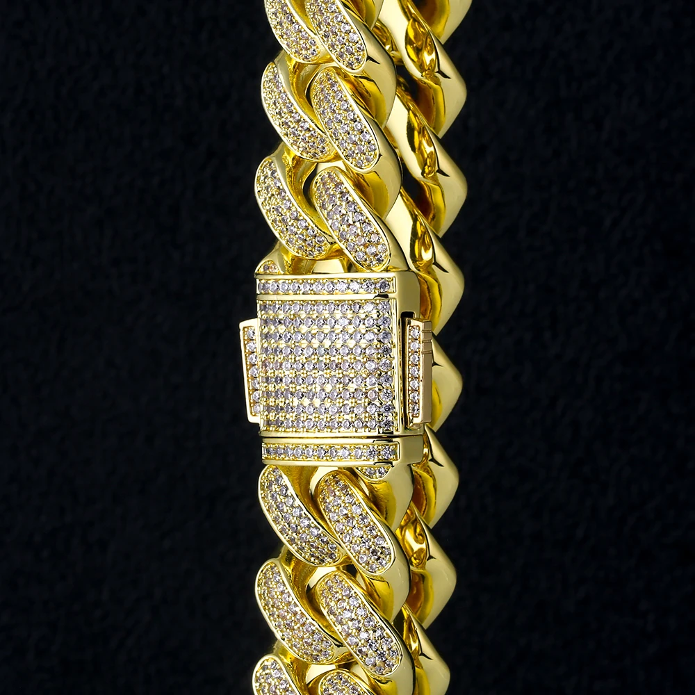 KRKC&CO 24inch 18mm Mens Hip Hop Jewelry 14k Gold Plate CZ Diamond Cuban Link Necklace Chain