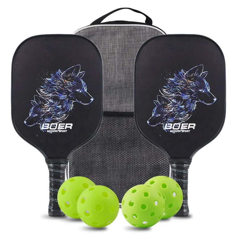 Pickleball Paddles Set of 2 Fiberglass Pickleball Rackets 4 Balls 1 Pickleball Bag