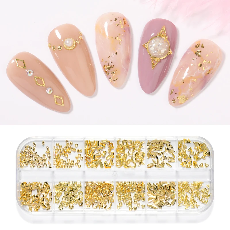 Gold Nail Art Alloy Studs Seaside 3D Decorations Sea Shell Star Feathers Charm Metal Frame Rivets Nail Sequin Accessories