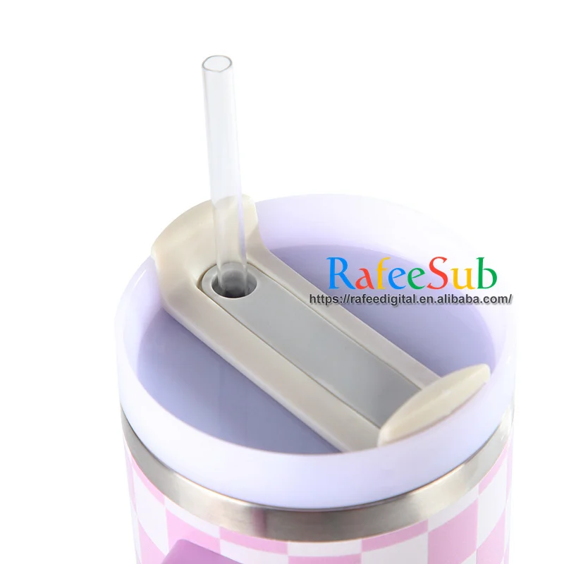 Custom Print Checker Board Plaid Pattern 40oz 40 oz Double Wall Insulated Stainless Steel Tumbler Cup with Handle h2.0 and Straw