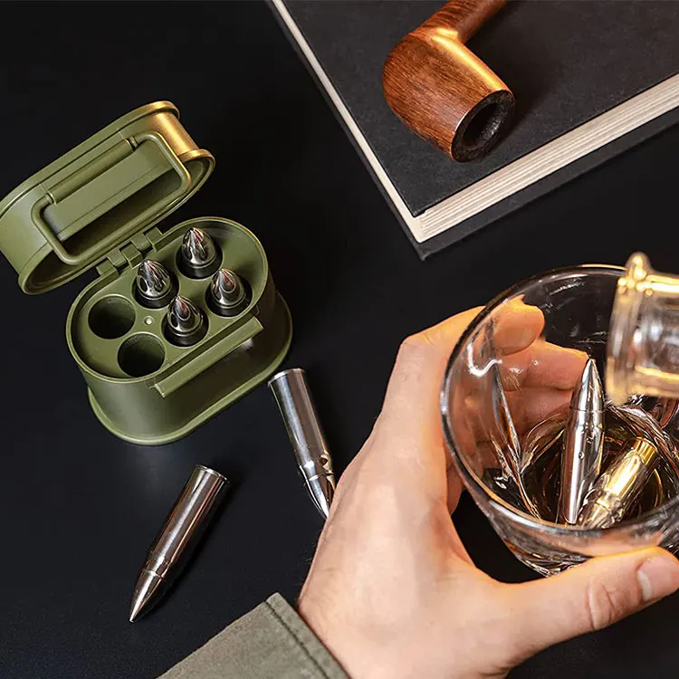 Top Seller Bullet Ice Cube And Stainless Steel Bullet Shaped Ice Cube And Whiskey Chilling Bullet Stone Gift Set