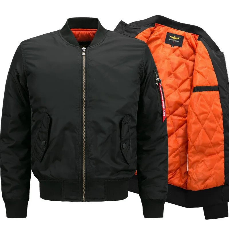 High Quality Wholesale Winter Windbreaker Warm Coat Orange Lining Army Green Quilted Blank Airforce Bomber Jacket