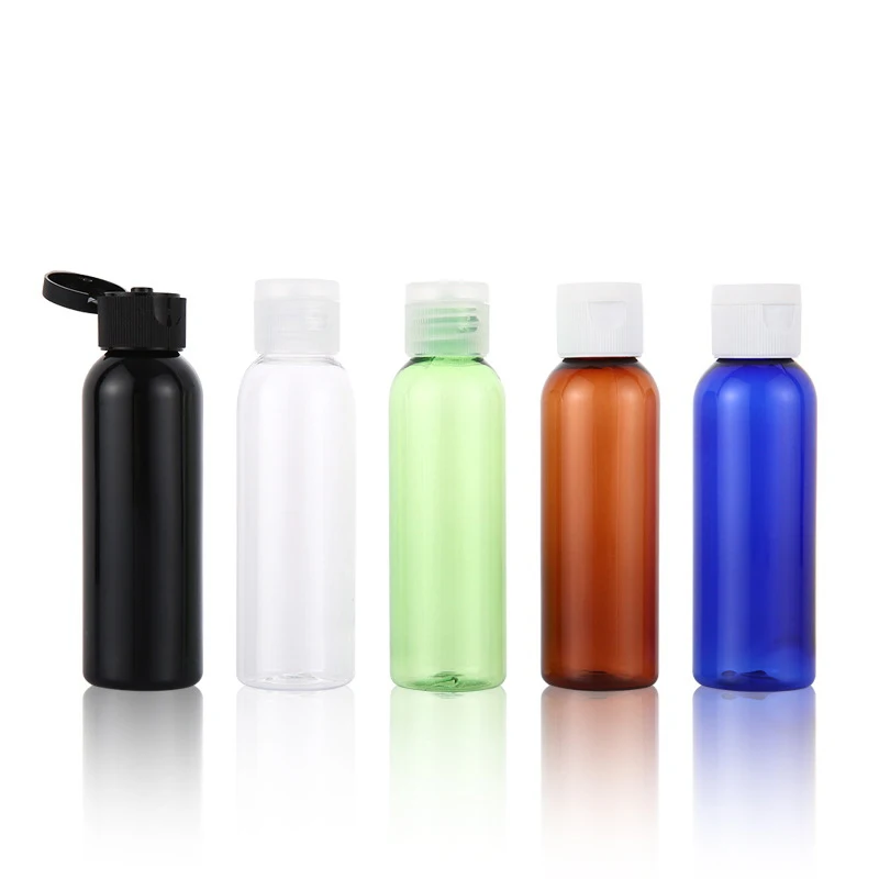 PET biodegradable 30ml/50ml/60ml 100ml  transparent shampoo lotion cosmetic serum plastic bottle with flip top lid