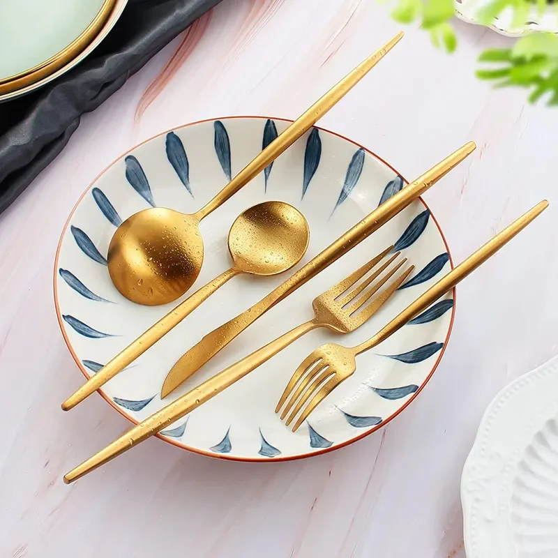 wholesale new products Portugal Cutlery gold Flatware Bulk Spoons Forks and Knife Stainless Steel Gold Cutlery Set for Wedding