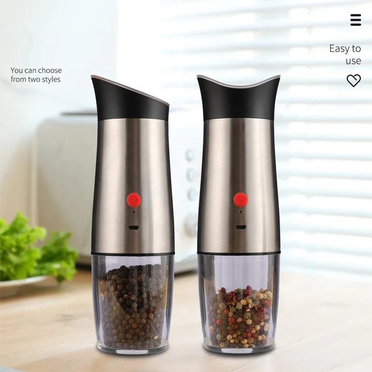 USB Rechargeable Electric Ceramic Gravity Salt and Pepper Grinder Adjustable Coarseness for Spice Grinding