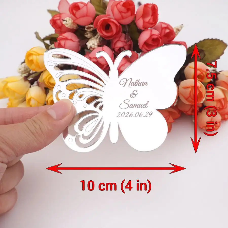 Acrylic Mirror Butterfly Tags Custom Name Date Party Gift Home Decoration Personalized Wedding Invitation Card