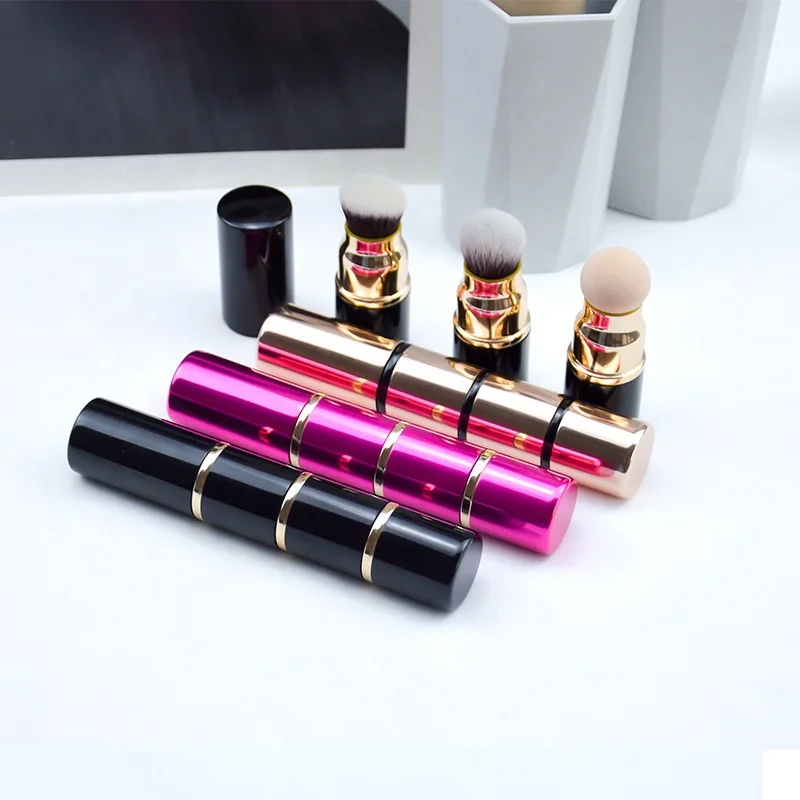 FYD Portable 3 In 1 Multifunctional Detachable Cosmetic Travel Blender Sponge Black Kabuki High Quality Makeup Foundation Brush