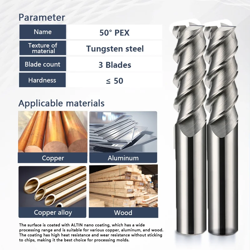 DOHRE aluminum milling tool hrc50 solid tungsten endmills cnc square cutting tool