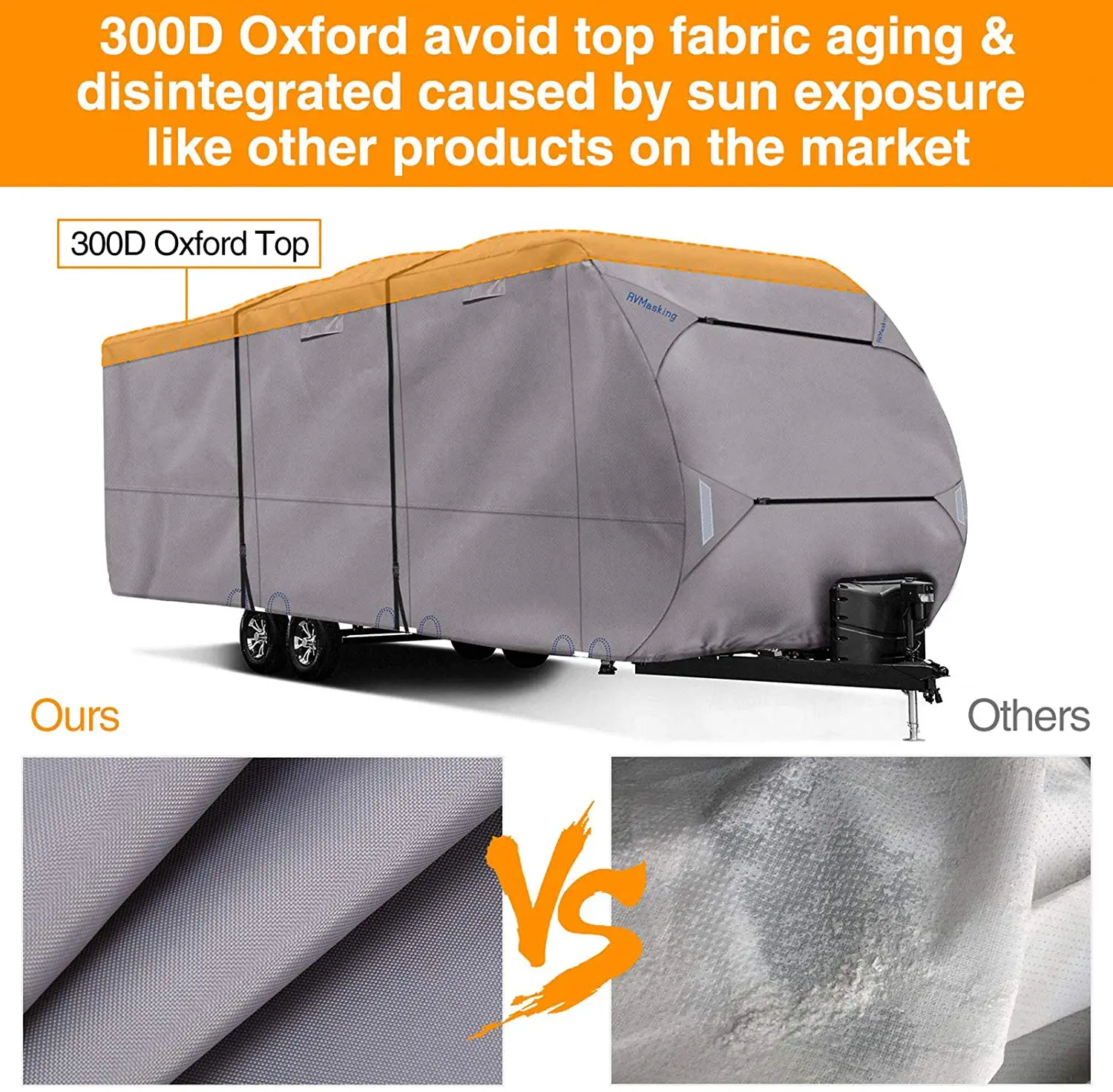 Heavy Duty 300D Top Windproof Travel Trailer Cover for RV Motorhome luxury  Camper Covers, Tongue Jack Cover, 37 ft