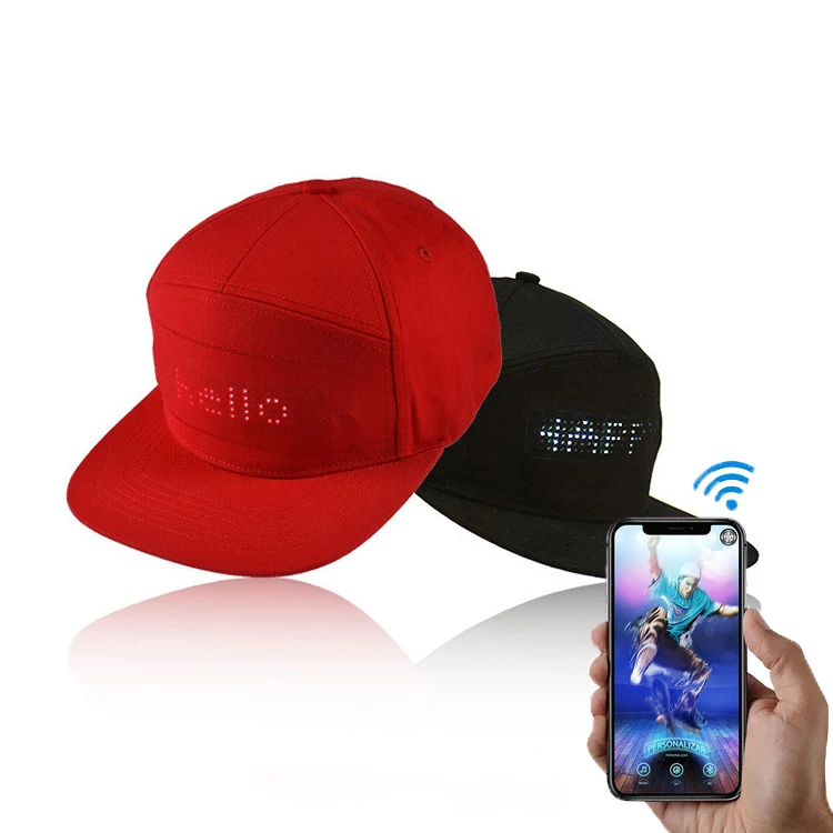 
New Programmable Glowing Screen Scrolling Hat Bluetooth USB Rechargeable LED Glowing Cap with Message Gorras for Party 
