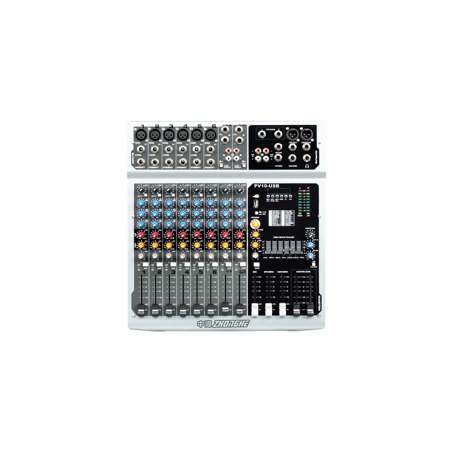 PV10-USB mixer dj professional audio mixer recording 6 channel sound mixer