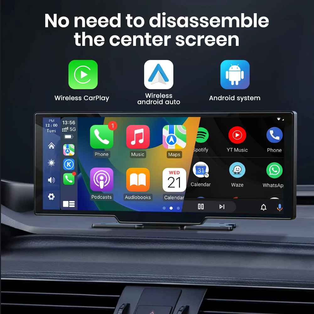 Carplay Screen 10 Inch for Universal Auto Hd Smart Dual Lens Radio Audio Wireless Carplay Android Auto CarPlay Monitor Screen