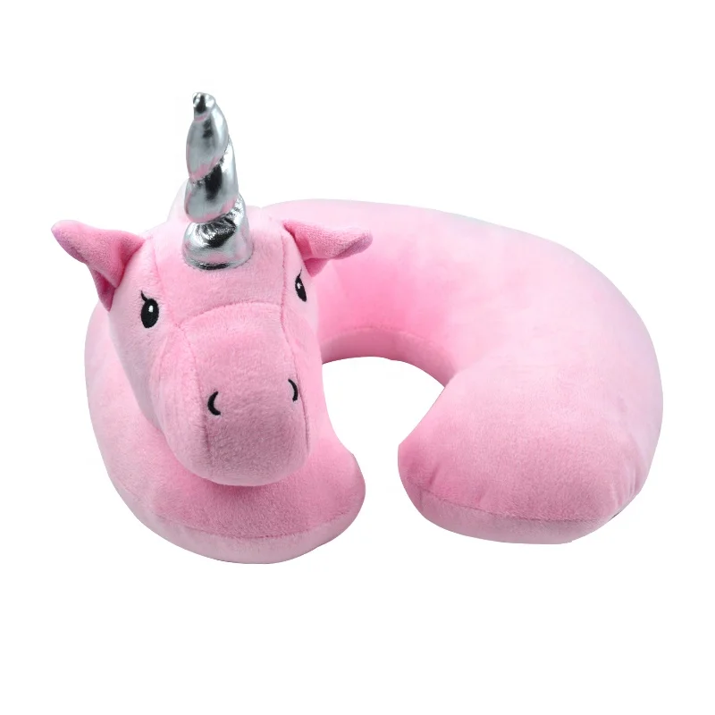 Custom Soft plush cute pink unicorn animal shape memory foam neck pillow