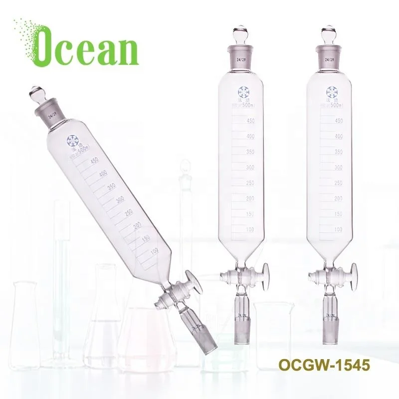 Funnel, Cylindrical shape, with ground-in glass or plastic stopper and glass stopcock