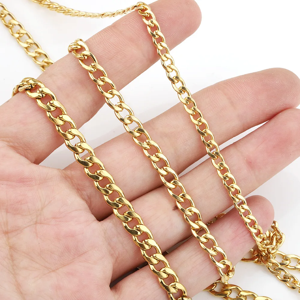 Цепочка из нержавеющей стали с покрытием PVD 18k 5 мм кубинское звено плоская цепочка ожерелье изготовление ювелирных изделий