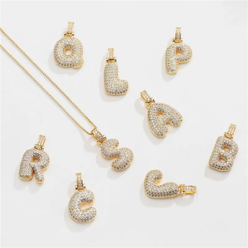 Wholesale 26 Letters Pendant Necklace For Women Copper Pave Zircon Personal Initials Name Pendant Men Gold Color Hip Hop Jewelry