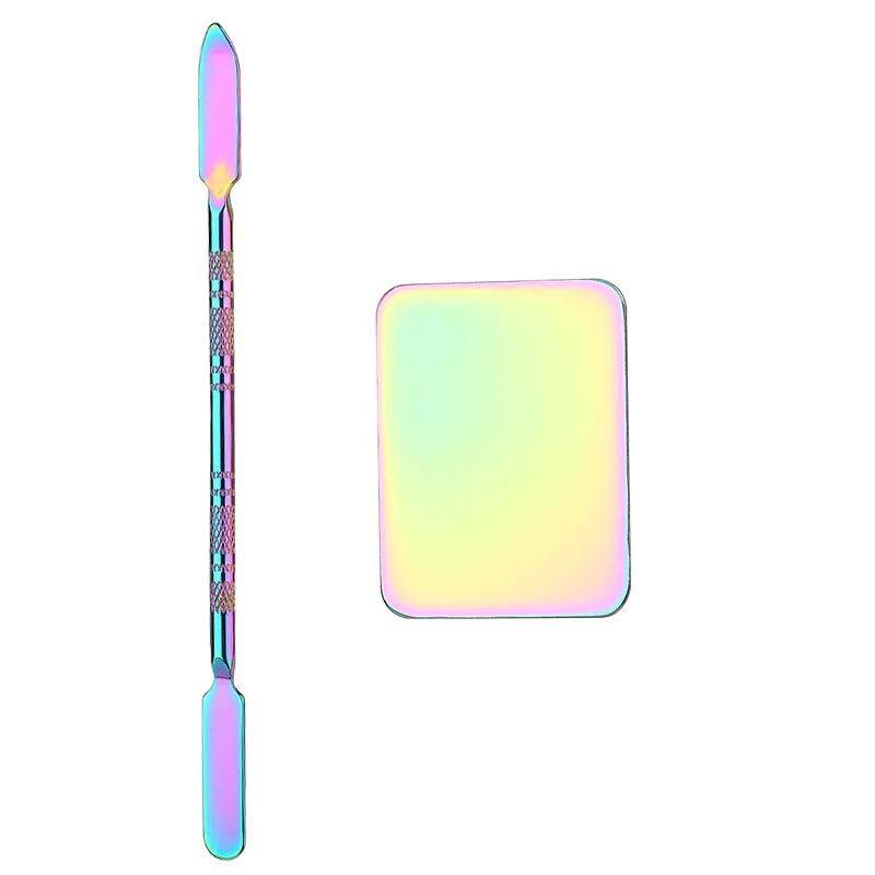 Stainless Steel Nail Art Mixing Palette Ring with Spatula Tool for Manicure Mimi Cosmetic Mixing Palette with Spatula for makeup