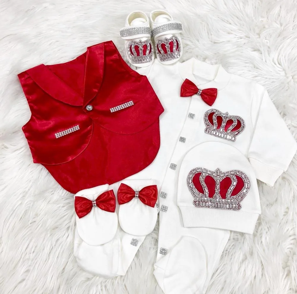Wholesale Custom Newborn New Design High Quality Modern Luxury Clothes Red New Born Romper Set For Boy Baby