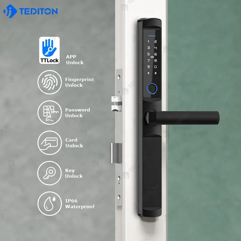 Tediton TTlock APP Smart Locks Door Handle Digital Fingerprint Digit Aluminum Sliding Smart Door Lock