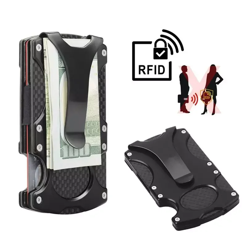 Тонкий Алюминиевый бумажник из углеродного волокна, портативный маленький бумажник для кредитных карт, Алюминиевый бумажник с блокировкой RFID, металлический бумажник