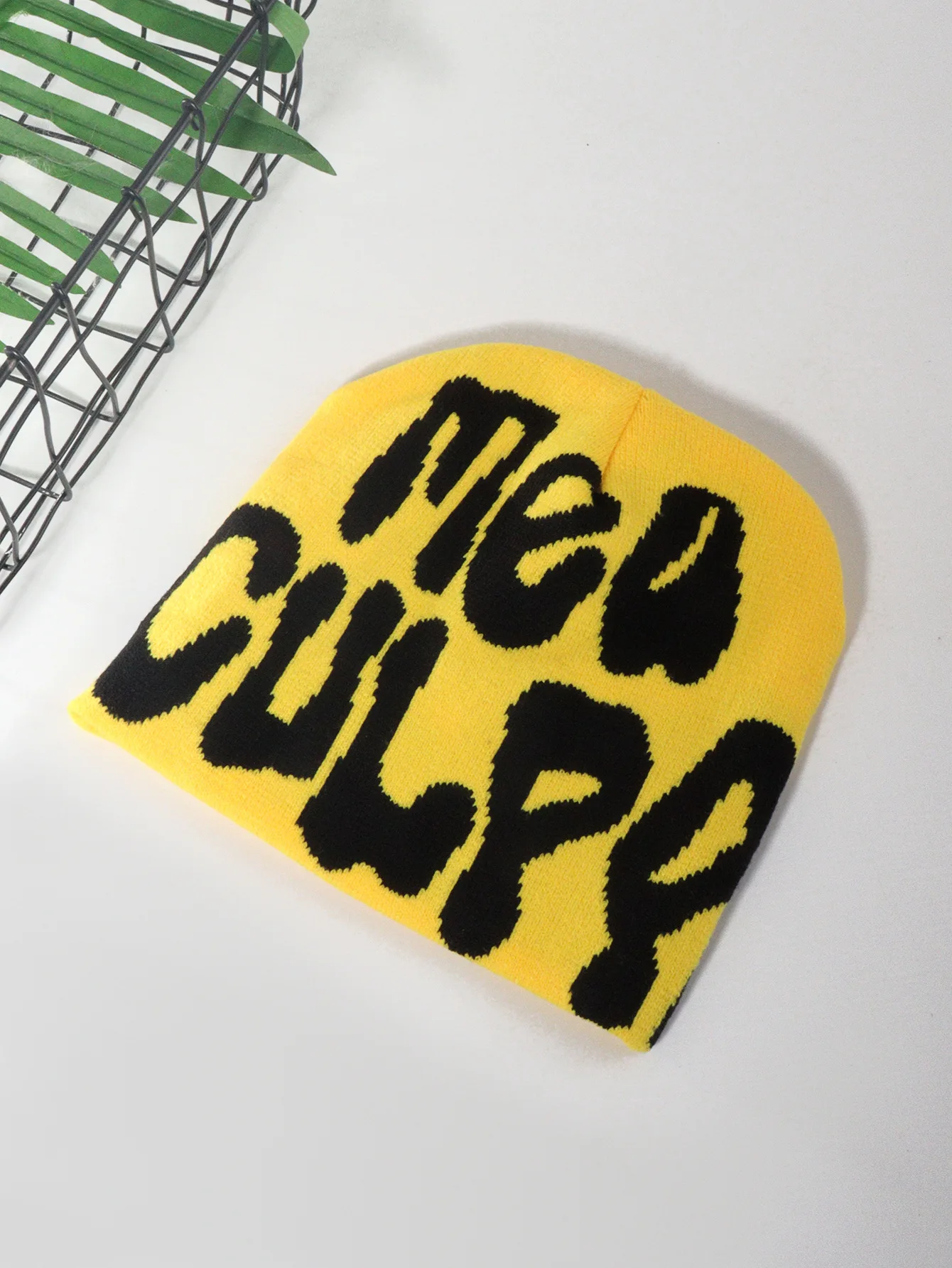 Low MOQ Y2K Gothic All Over Print No Cuff Fold Winter Skull Cap Custom Logo Jacquard Knit Beanie