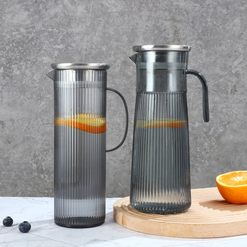 Factory Price 1000ml Household Vertical Stripe Glass Cold Water Lemon Tea High Capacity Heat-proof Bottle