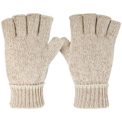 Knit Wool Ribbed Gloves Custom Half Finger Single Layer Wool Gloves For Outdoor Keep Warm