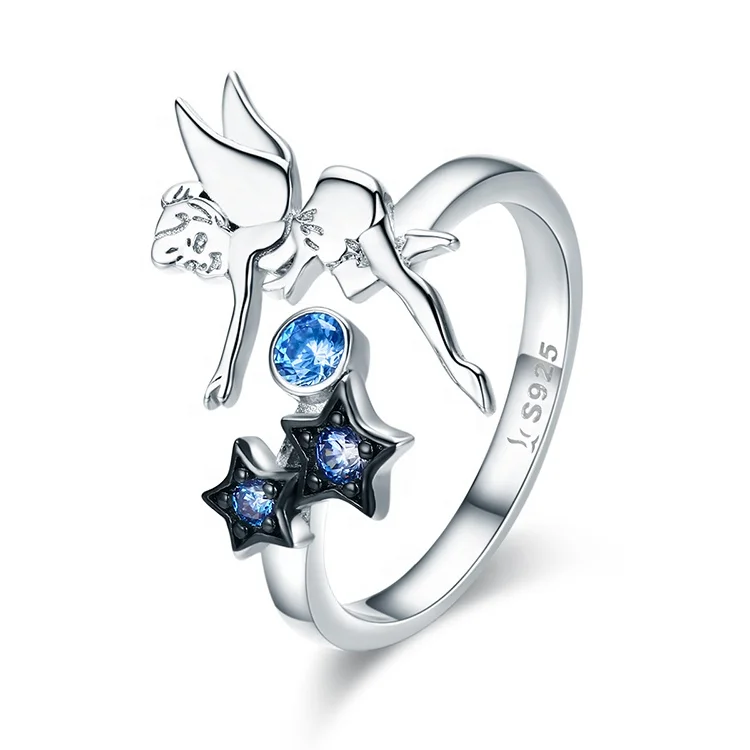 
selling product sappire CZ Diamonds sterling Star Fairy angle design sterling silver s925 ring 