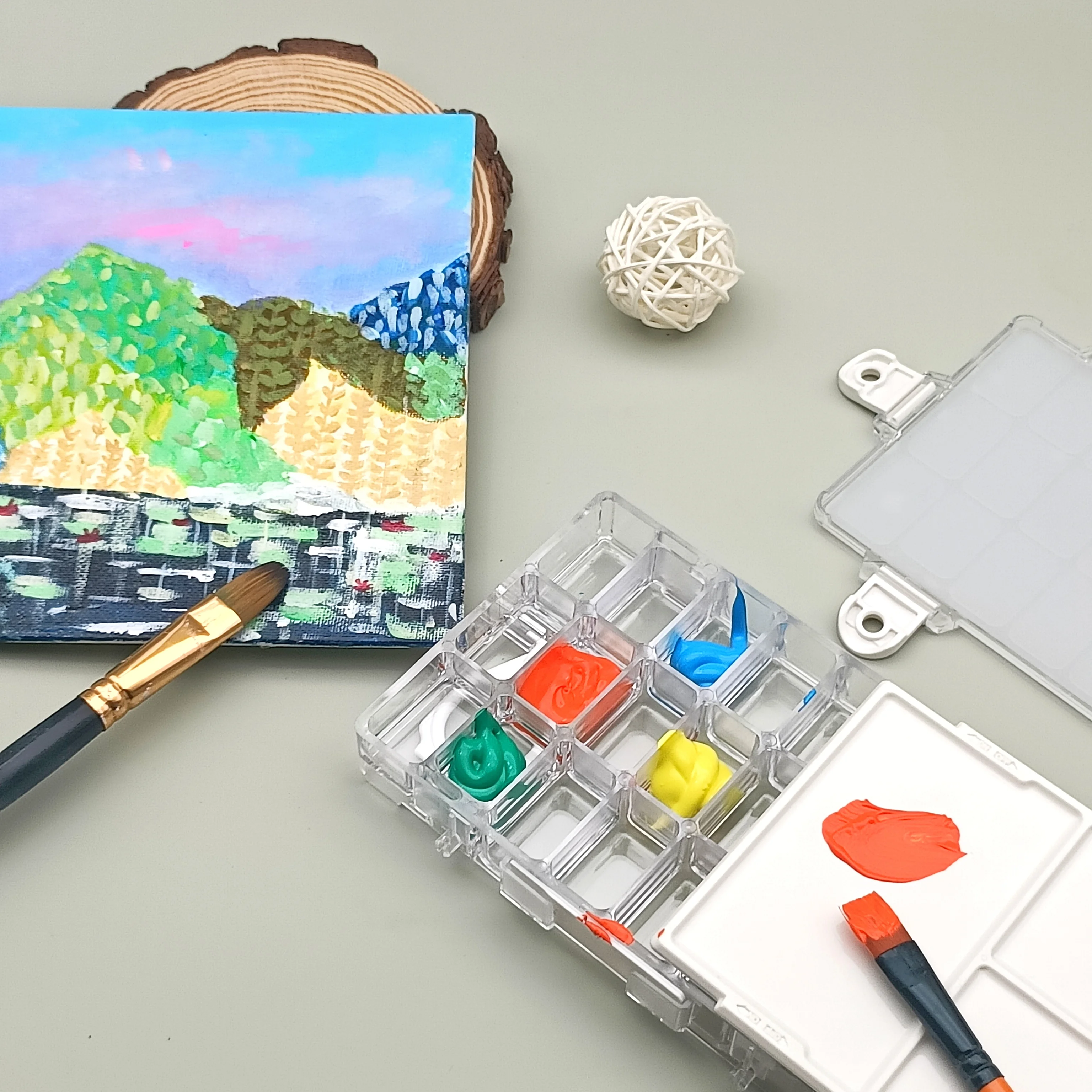 Artecho NEW Portable Multi-layer Nano Palette 12 holes Travel Painting Case Tray Kit