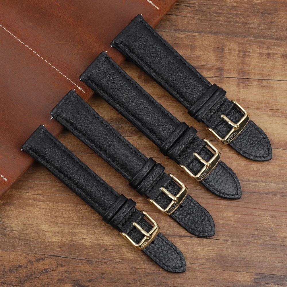 Quick change release 18/20/22/24mm custom logo real calf leather black handmade watch straps with length 125+85mm