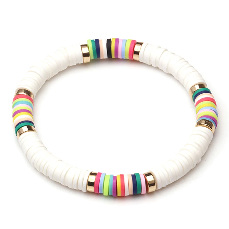 6mm Boho Colorful Polymer Clay Disc Soft Pottery Elastic Beads Bracelet Jewelry