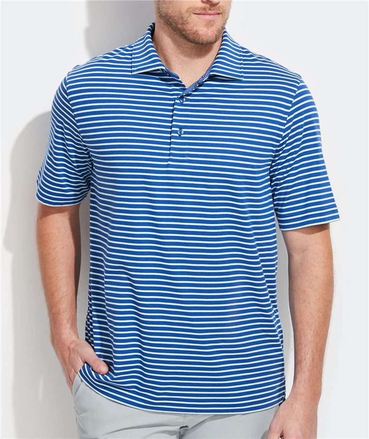 Custom Mens Polyester Spandex Golf Slim Fit Performance Jersey Stripe Polo Shirt