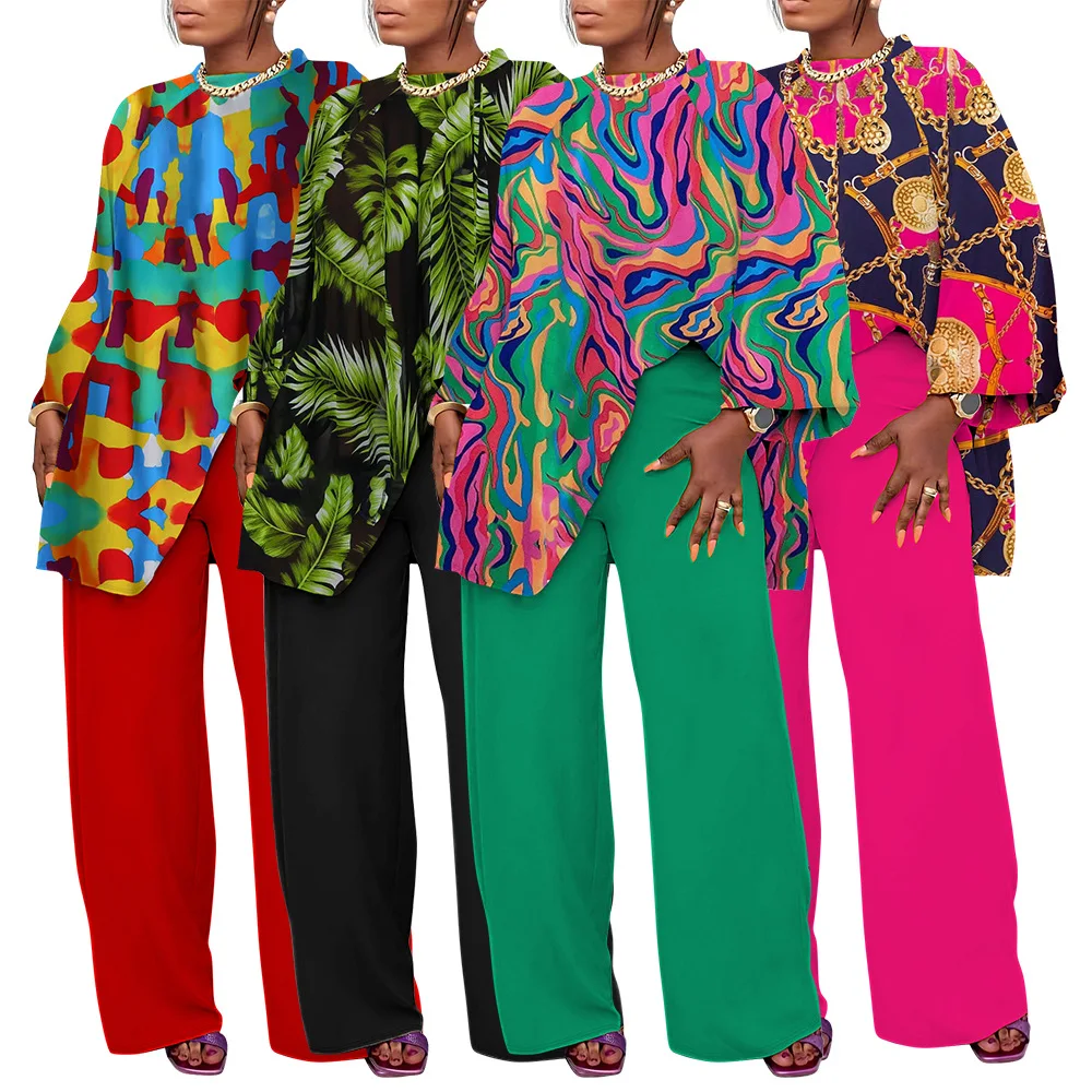 Plus Size Womens Sets Two Pieces Fall Loose Casual Suit African Style Clothing Print Long Sleeve Set Women Pants and Top