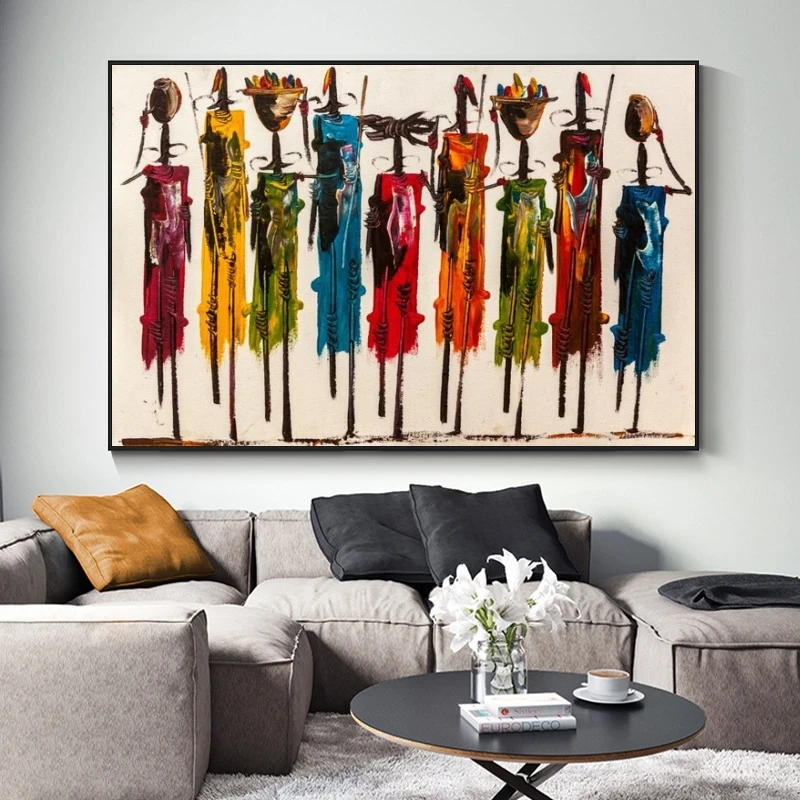 Abstract African Woman Oil Paintings on Canvas Posters and Prints Wall Art Portrait Pictures for Living Room Decor