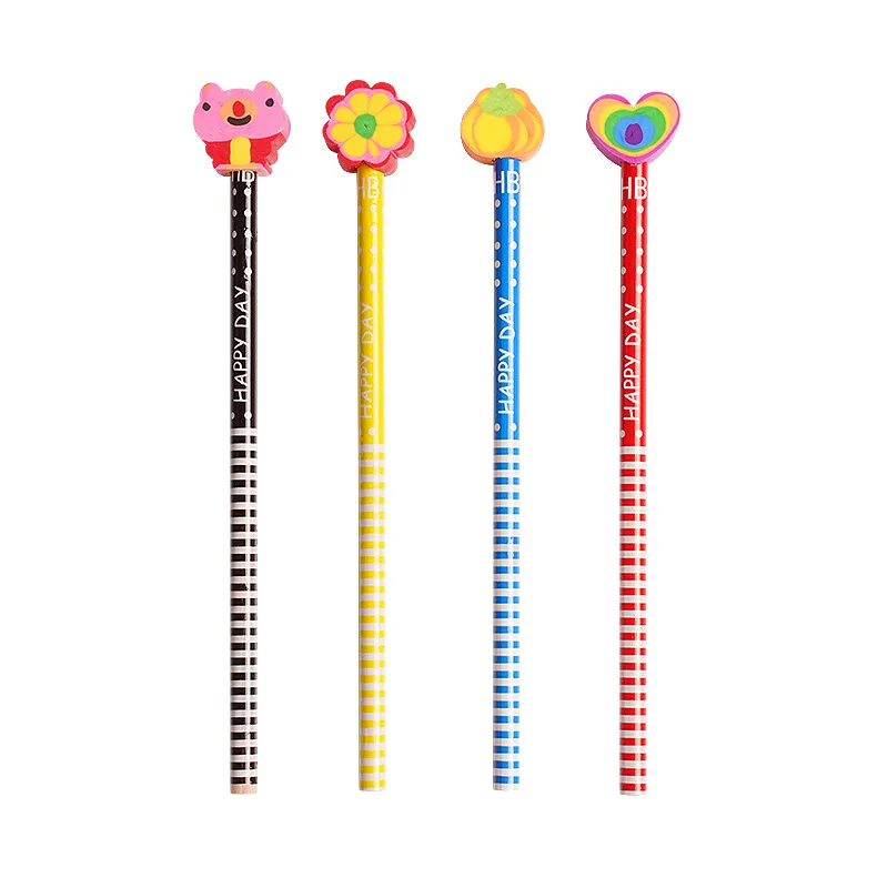 Cute cartoon pen pencil with eraser luxury pencils set for school with rubber creative stationery student kindergarten