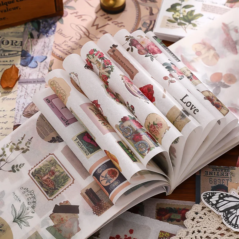 SIMNO Vintage Butterfly and Flower Ephemera Collection A5 Size Nature Washi Sticker Book for Bullet Journals