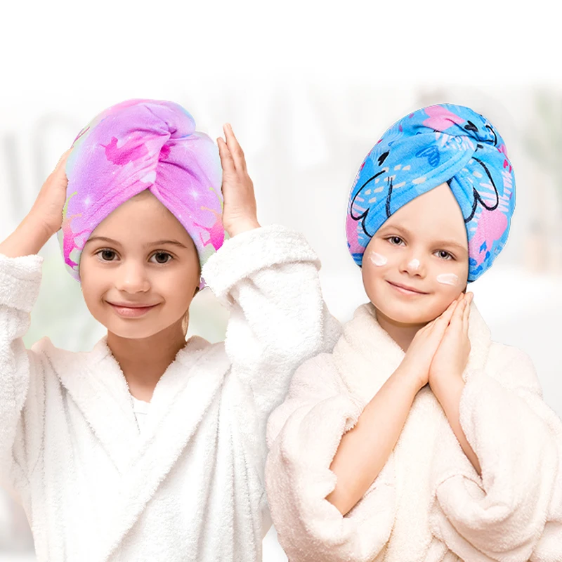 Quick delivery hot selling microfiber kids cute print Rainbow horse dry hair wrap towel